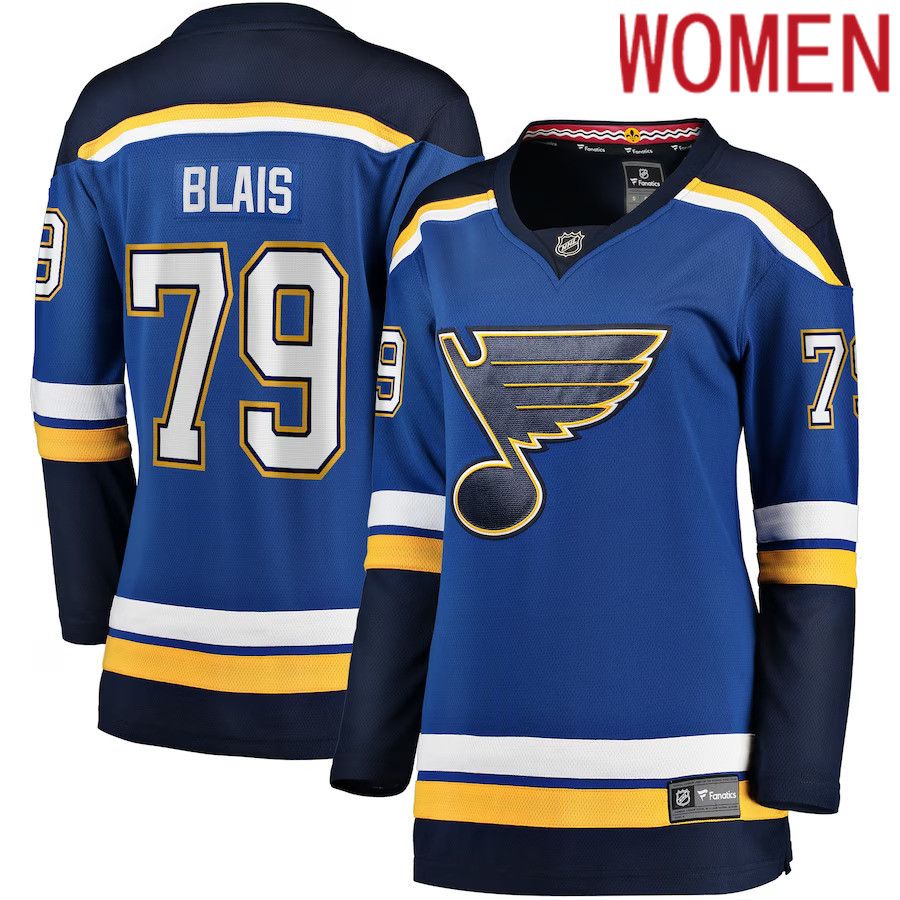 Women St. Louis Blues #79 Sammy Blais Fanatics Branded Blue Home Breakaway NHL Jersey